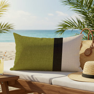 Colour Block Linen Look Green Black Beige Outdoor Lumbar Cushion
