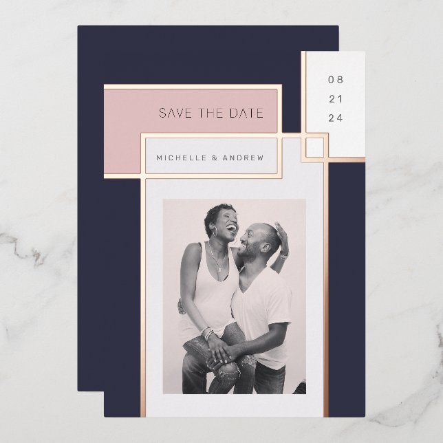 Colour Block Mid Century Modern Save The Date (Front/Back)