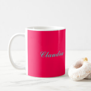 Colour block monogram on hot fuchsia pink coffee mug