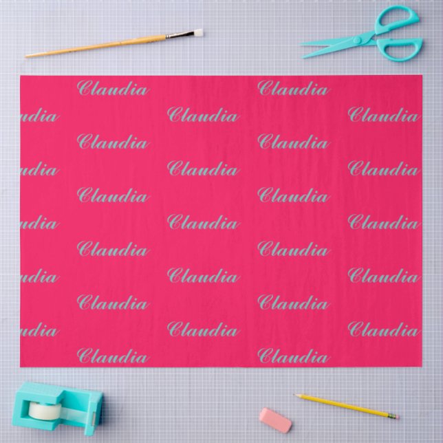 Colour block monogram on hot fuchsia pink tissue paper (Craft)