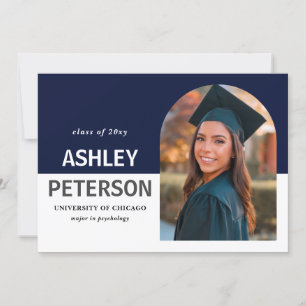 Colour Block Navy Arch Photo Graduation Invitation