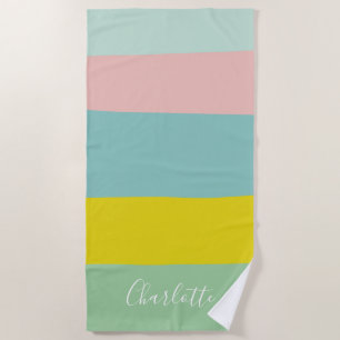 Colour Block Pastel Personalised Summer Stripe Beach Towel