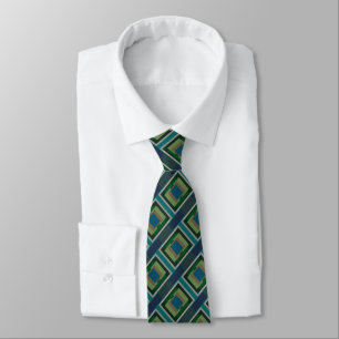 Colour Block Pattern Blue Green Turquoise Grey Tan Tie