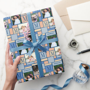 Colour Block Peach Blue Colourful Pattern Photo Wrapping Paper