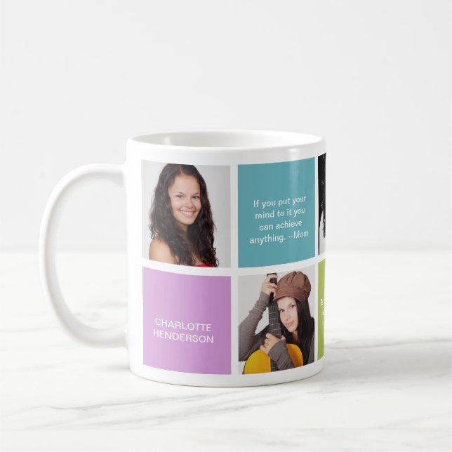 Colour block personal quote grad custom multi coffee mug (Left)