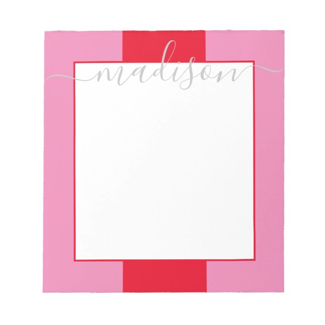 Colour Block Personalised Script Name Notepad (Front)