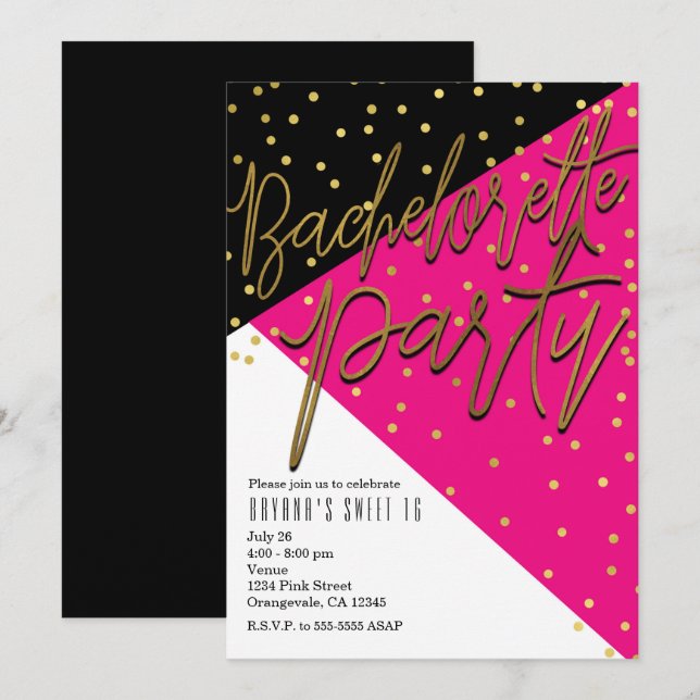 Colour Block Pink Black Bachelorette Invitations (Front/Back)