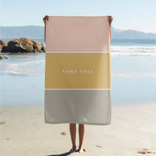 Colour Block Pink Gold Grey Stripe Monogram Beach Towel