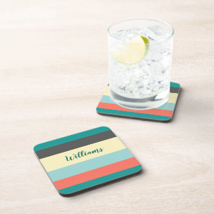 Colour Block Plastic coasters w/cork back