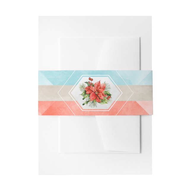 Colour Block Poinsettia Flower Christmas Invitation Belly Band (Front Example)