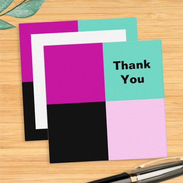 Colour Block Squares Thank You Card (A stylish and modern Thank You card with color block pink, turquoise, magenta and black squares)