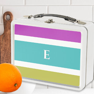 Colour Block Stripe Bright Colourful Monogrammed Metal Lunch Box