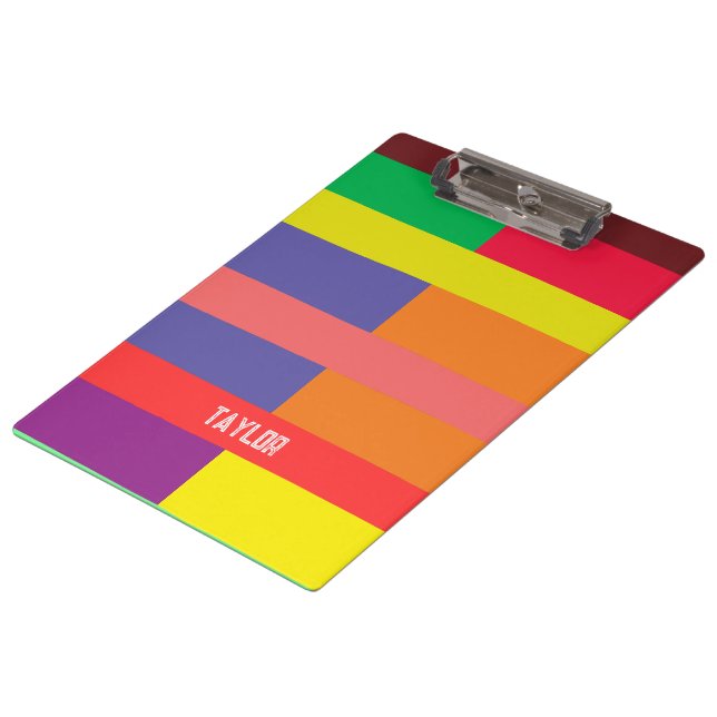 Colour block Stripe Monogram Name Rainbow Clipboard (Angled)