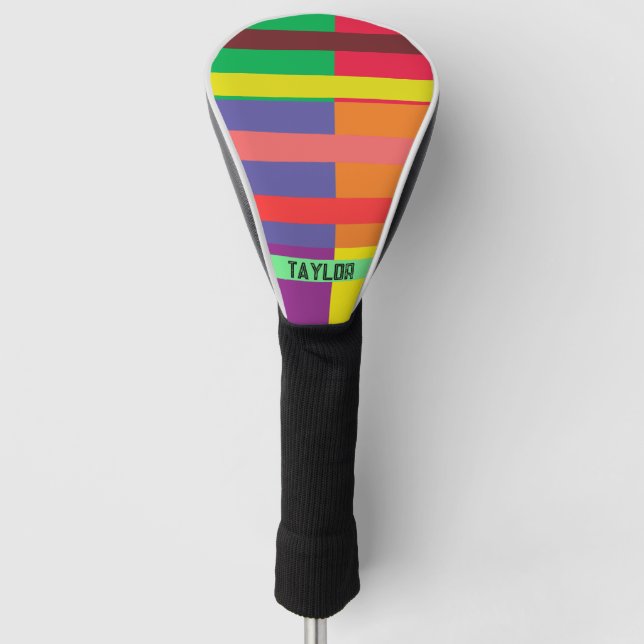 Colour block Stripe Monogram Name Rainbow Golf Head Cover (Front)