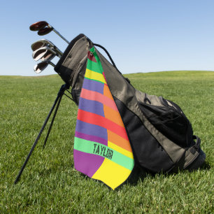 Colour block Stripe Monogram Name Rainbow Golf Towel