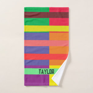 Colour block Stripe Monogram Name Rainbow Hand Towel
