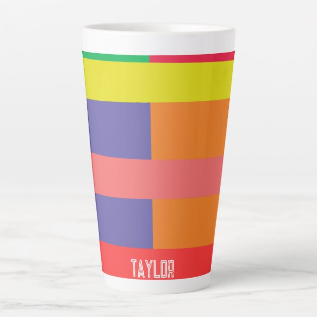 Colour block Stripe Monogram Name Rainbow Latte Mug (Front)