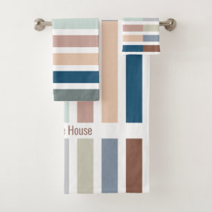 Colour Block Striped Earthy Spa Personalised Bath Towel Set