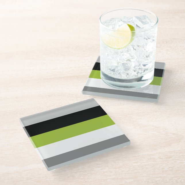 Colour Block Stripes Lime Green Grey Black White Glass Coaster (Angled)