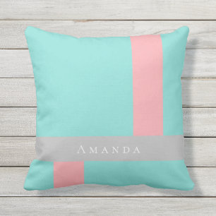 Colour Block teal grey coral name Cushion