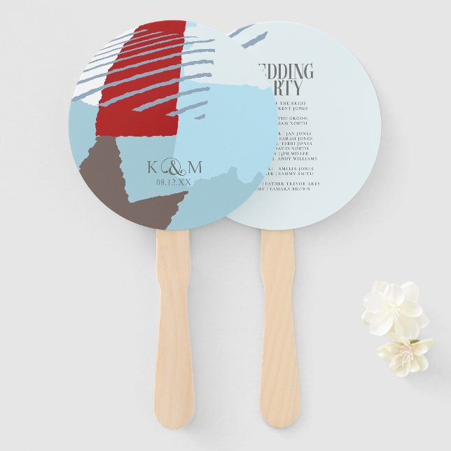 Colour Block Wedding Party Winter ID740 Hand Fan (Front and Back)