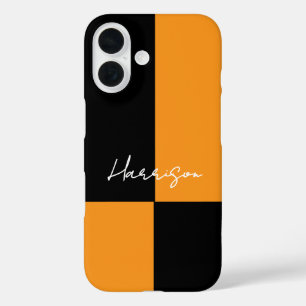 Colour Block Yellow Black Modern Personalised iPhone 16 Case