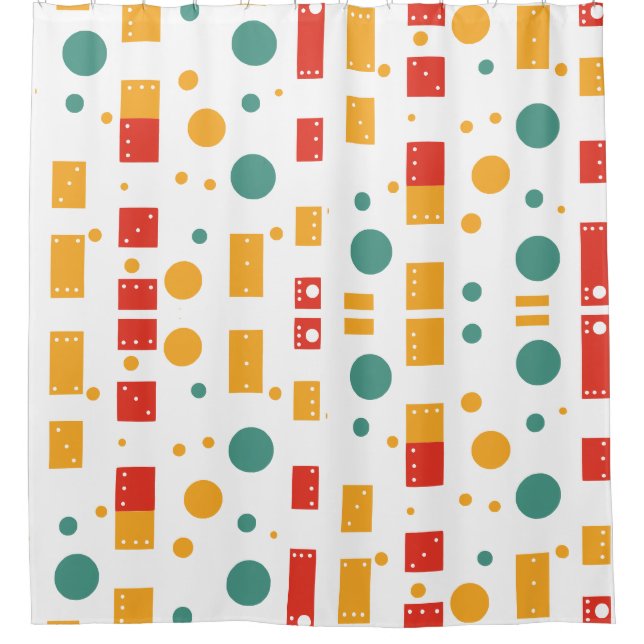 colour blocks and dots pattern retro shower curtain (Front)