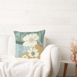Colour Blocks Cosmos Flowers Silhouettes Modern Cushion