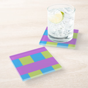 Colour Blocks Green Purple Blue Glass Coaster