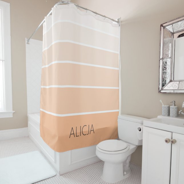Colour Blocks Peach Fuzz | Elegant Name Shower Curtain (In Situ)