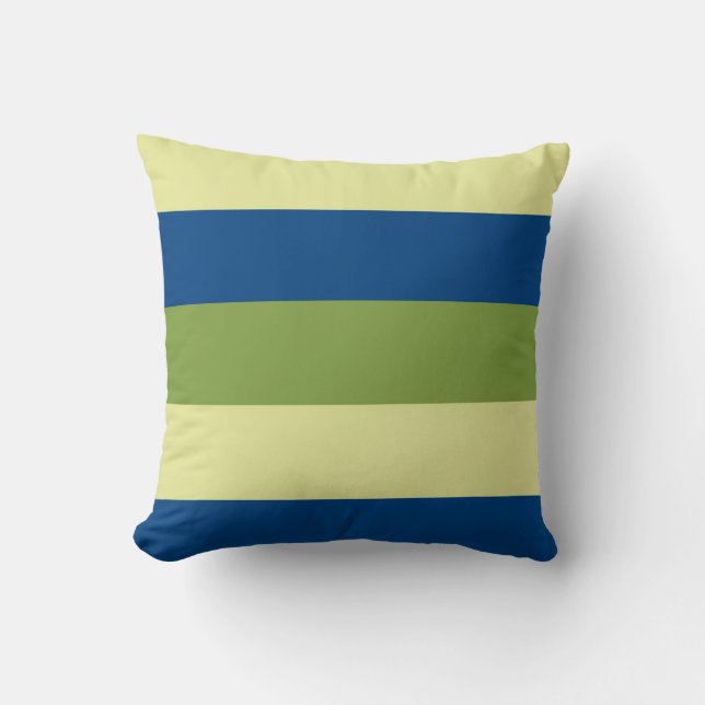 Colour Blue Green  Light-Yellow Retro Stripes Cushion (Front)