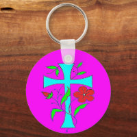 Colour blushing pink with red flowers blue cross