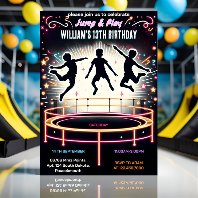 colour boys kids cool trampoline Park 13th birthda Invitation (Creator Uploaded)