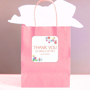 Colour Brush Blots Kids Thank you Birthday Square Sticker