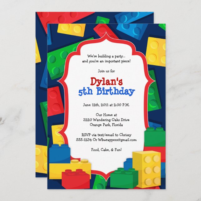 Colour Building Blocks Birthday Party Invitation (Front/Back)