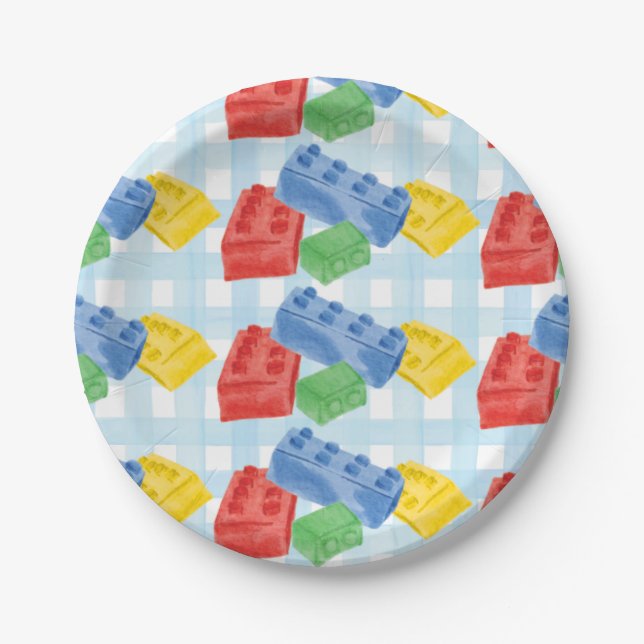 Colour Building Bricks Party Paper Plates (Front)