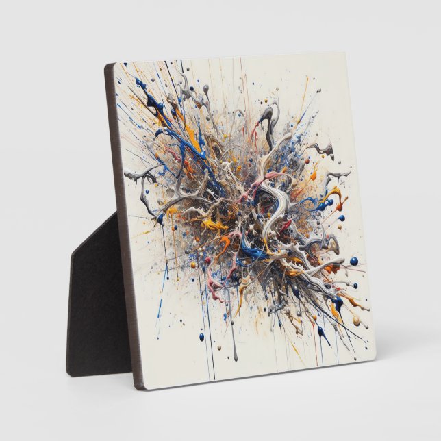 Colour Burst Abstract Art – Energetic Paint Splash Plaque (Front)