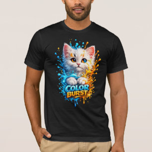 Colour Burst Cat – Vivid Paint Splash Graphic Tee