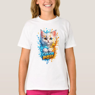 Colour Burst Cat – Vivid Paint Splash Kids Graphic T-Shirt