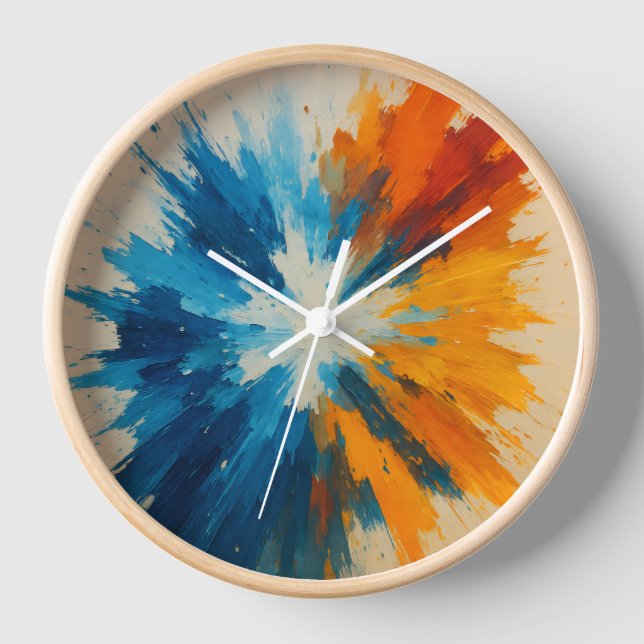 Colour Burst Clock – Abstract Art Timepiece in Blu (Front)