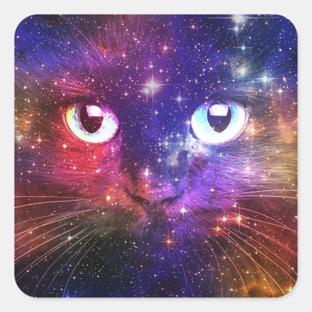Colour Burst Galaxy Cat  Square Sticker (Front)