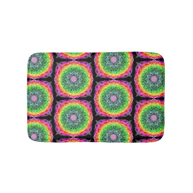 Colour Burst Rainbow Prism Mandala Bath Mat (Front)