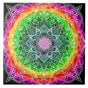 Colour burst Rainbow Prism Mandala   Ceramic Tile