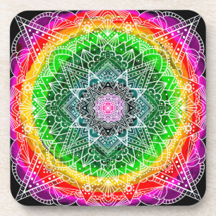 Colour burst Rainbow Prism Mandala Coaster