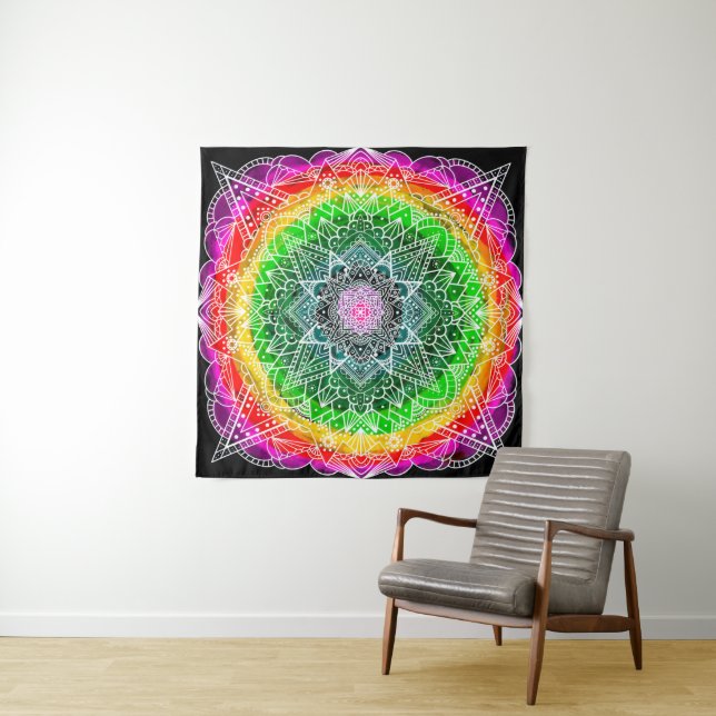 Colour Burst Rainbow Prism Mandala Tapestry (In Situ (Horizontal))