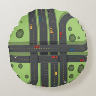 Colour Cartoon Highway & Cars Cool Background Grap Round Cushion