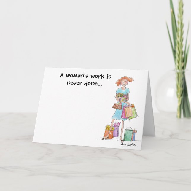Colour Charicature Working Woman Shopping Card (Front)