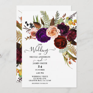Colour Chic Bold Floral Greenery White Wedding Invitation