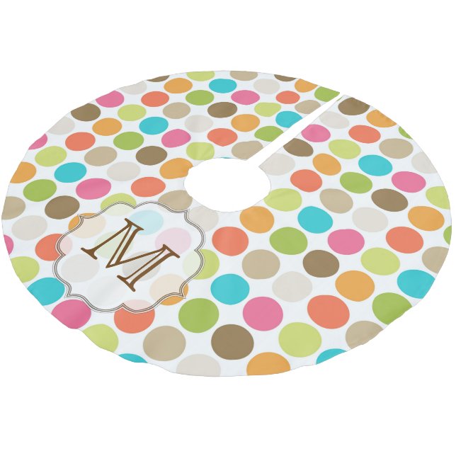 Colour Circle Polka Dot Monogram Initial Tree Skir Brushed Polyester Tree Skirt (Angled)