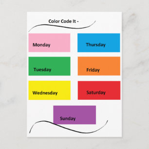 Colour Code It Visual Identifiers Days of the Week Postcard